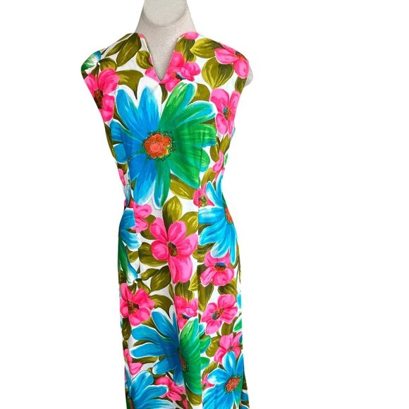 Alice Polynesian Fashions Bold Daisy Floral Maxi Dress Barkcloth Look - Picture 9 of 9